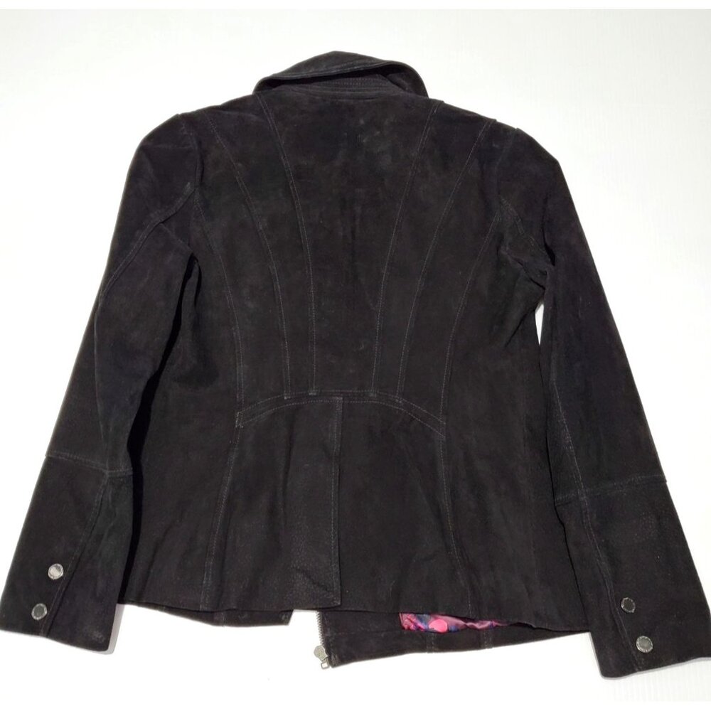 Isaac Mizrahi Women's Black Suede Leather Motorcycle Jacket Size 8 627 - Picture 9 of 13
